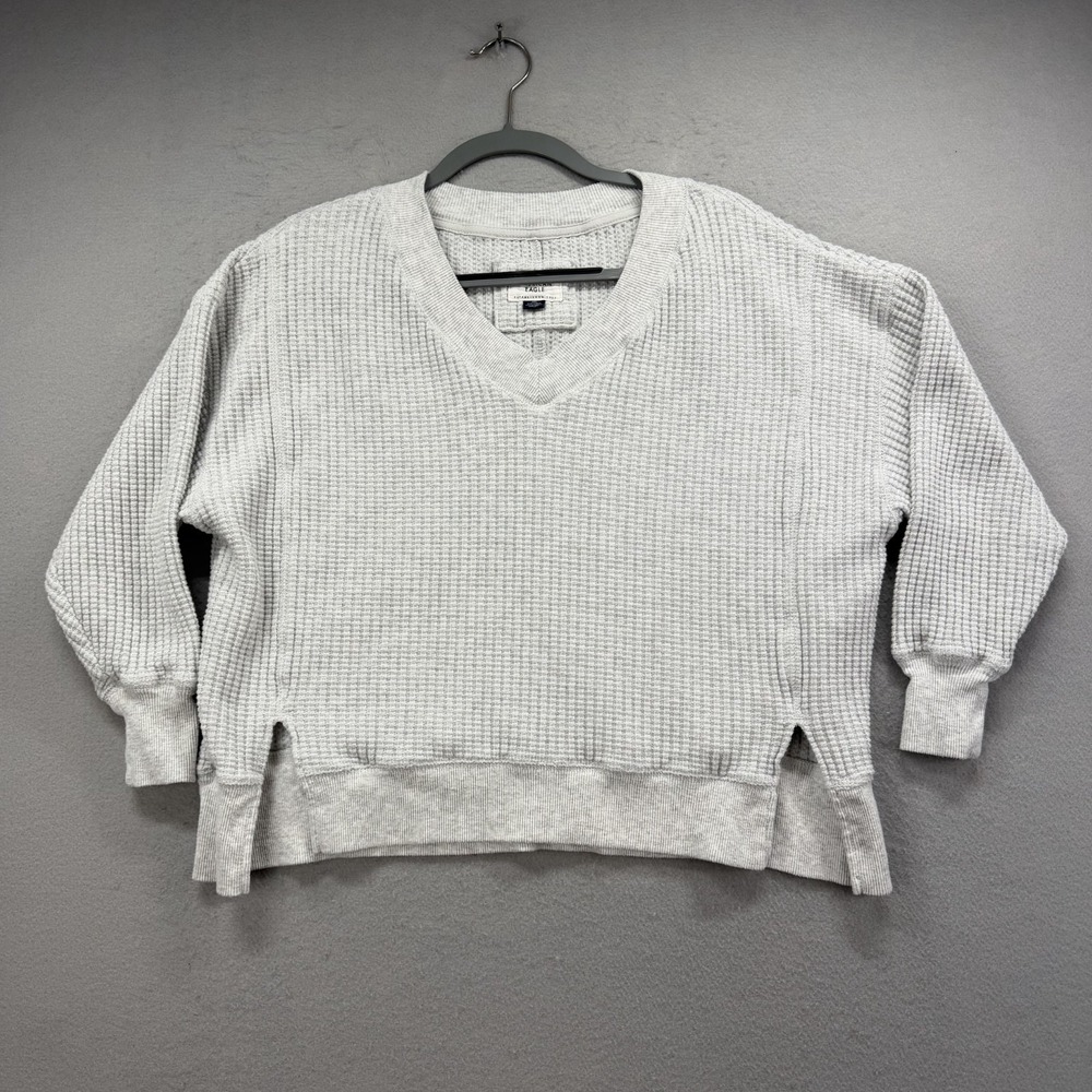 American Eagle Sweater Womens XXS Gray Waffle Knit V Neck Oversize Thermal Base